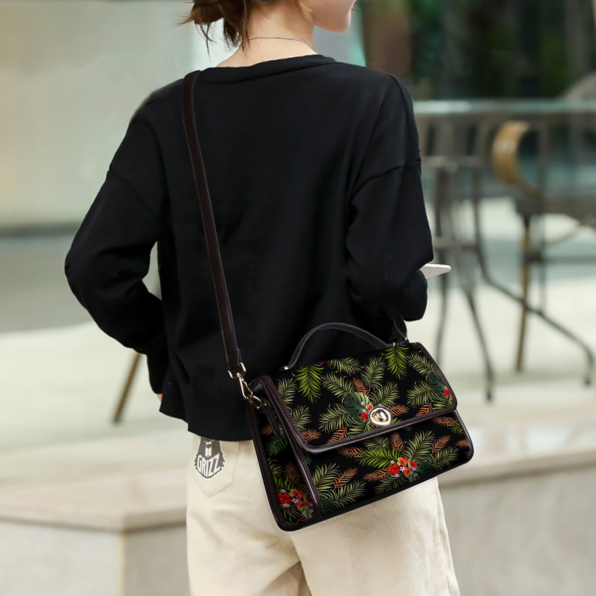 Tropical Black Hawaii Print Pattern Women's Satchel Bag-grizzshop