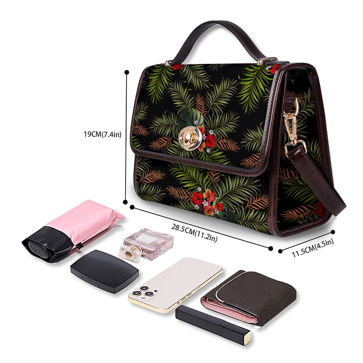 Tropical Black Hawaii Print Pattern Women's Satchel Bag-grizzshop