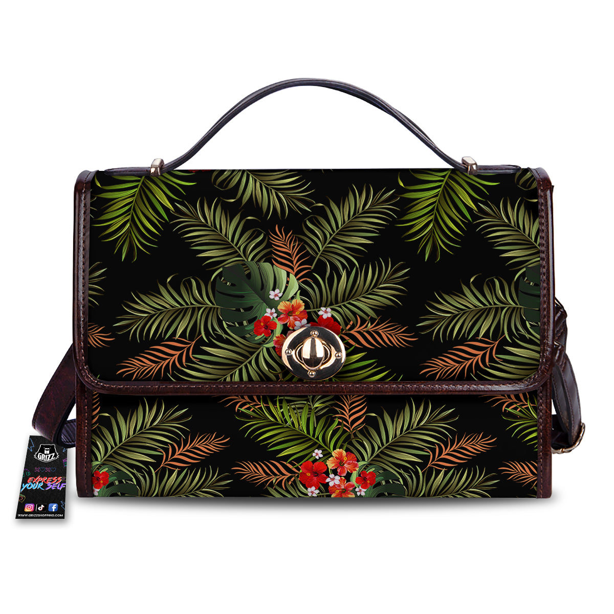 Tropical Black Hawaii Print Pattern Women's Satchel Bag-grizzshop