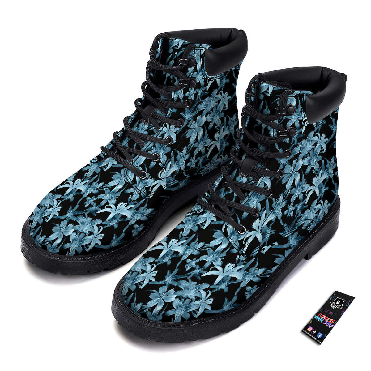 Tropical Blossom Blue Print Pattern Boots-grizzshop