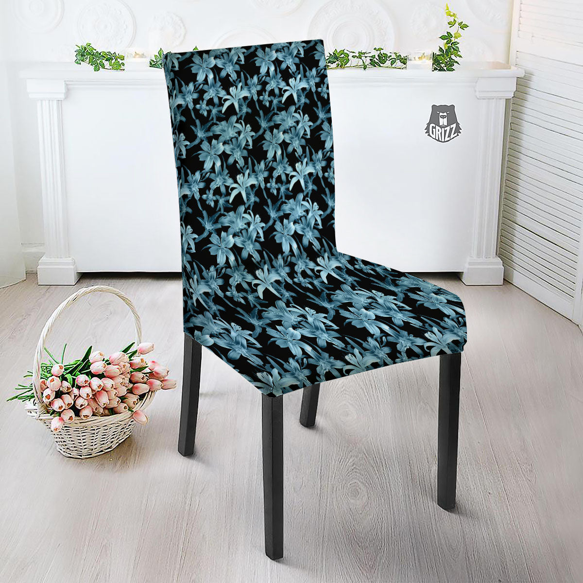 Tropical Blossom Blue Print Pattern Dining Chair Slipcover-grizzshop