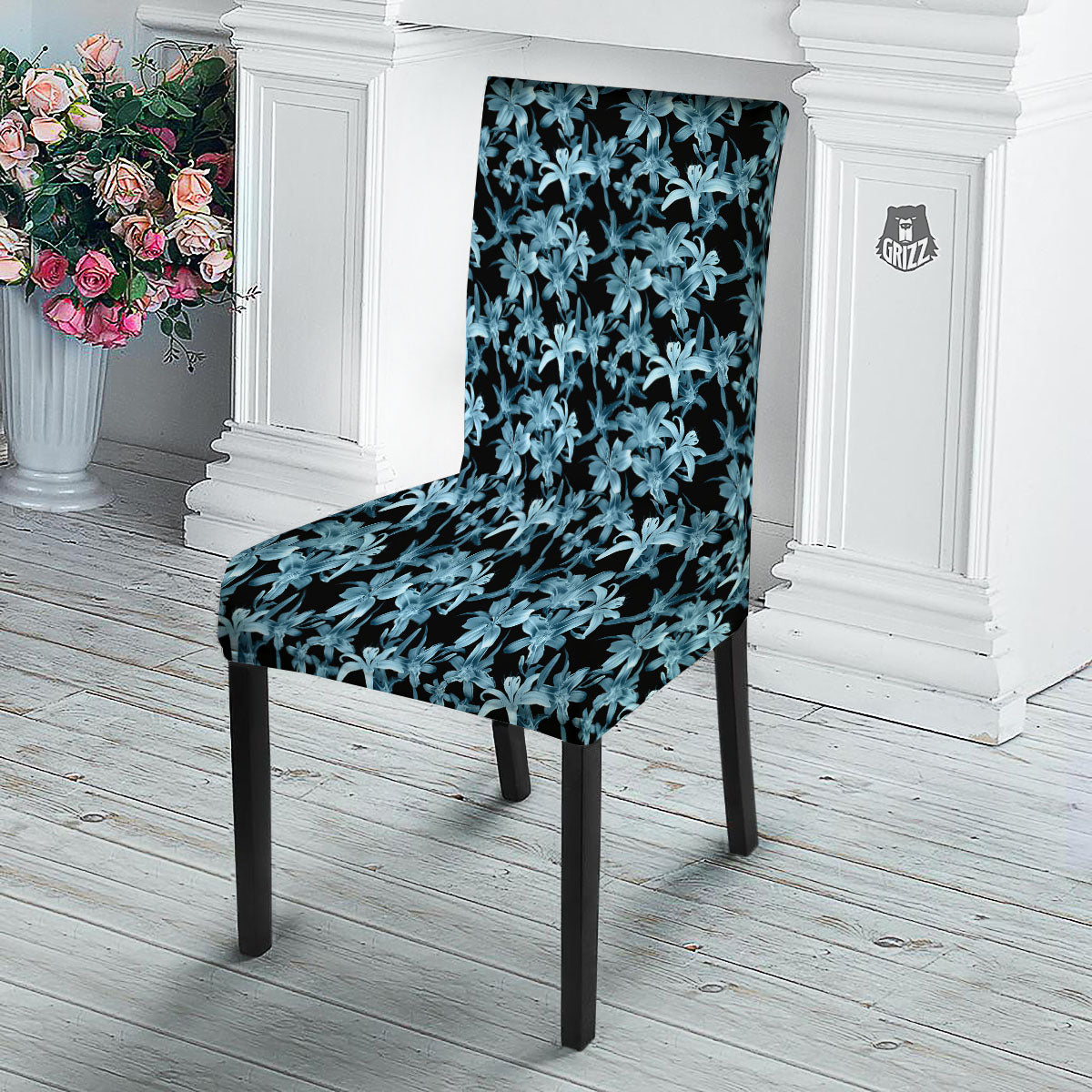 Tropical Blossom Blue Print Pattern Dining Chair Slipcover-grizzshop