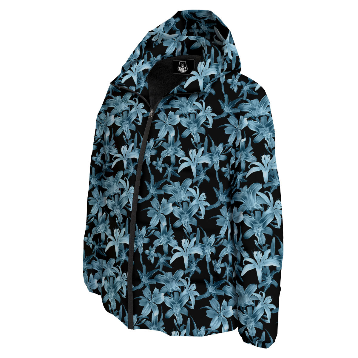 Tropical Blossom Blue Print Pattern Down Jacket-grizzshop
