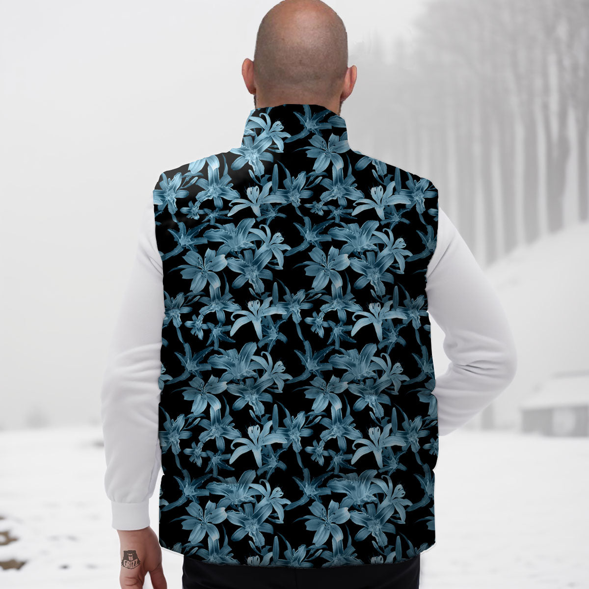Tropical Blossom Blue Print Pattern Down Vest