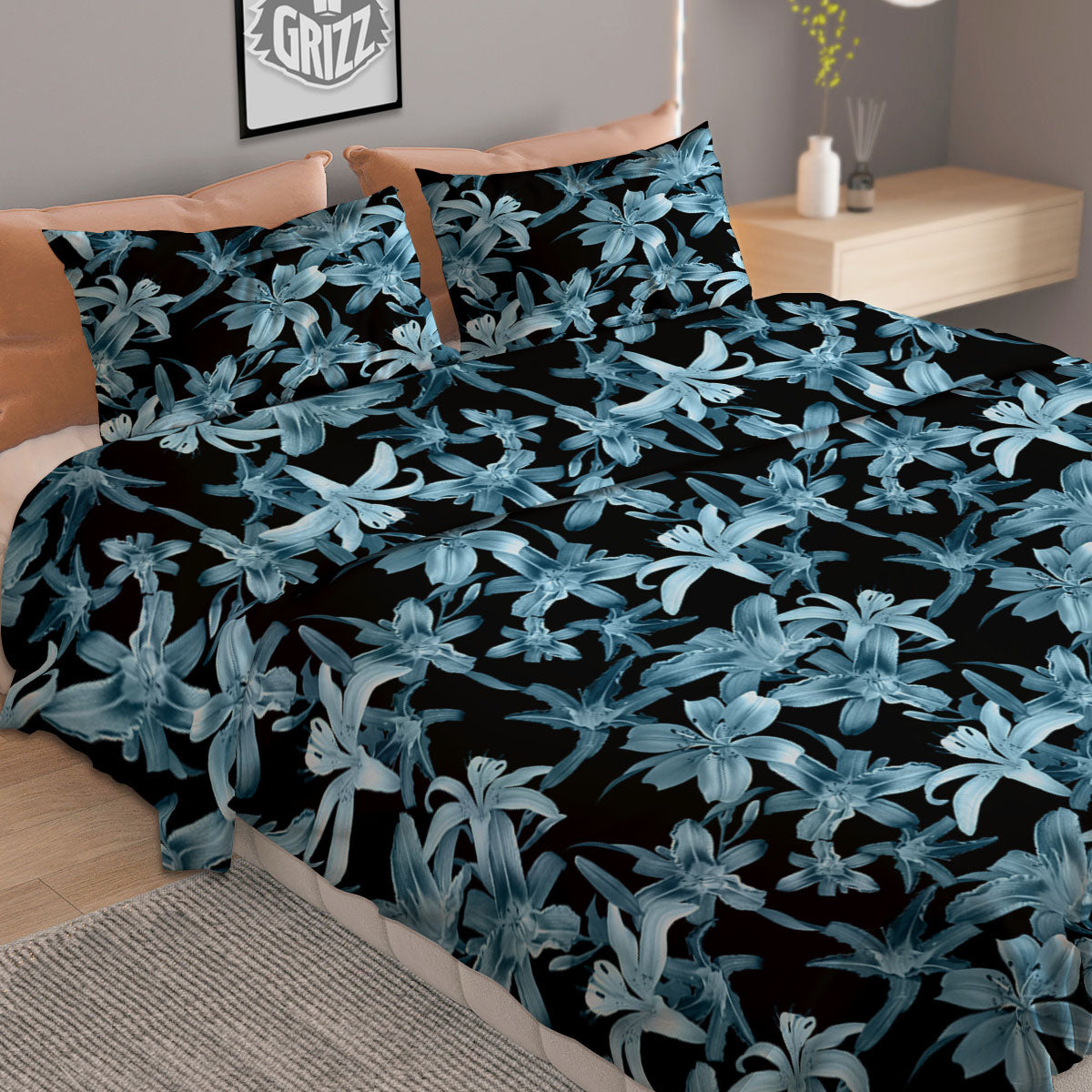 Tropical Blossom Blue Print Pattern Duvet Cover Bedding Set