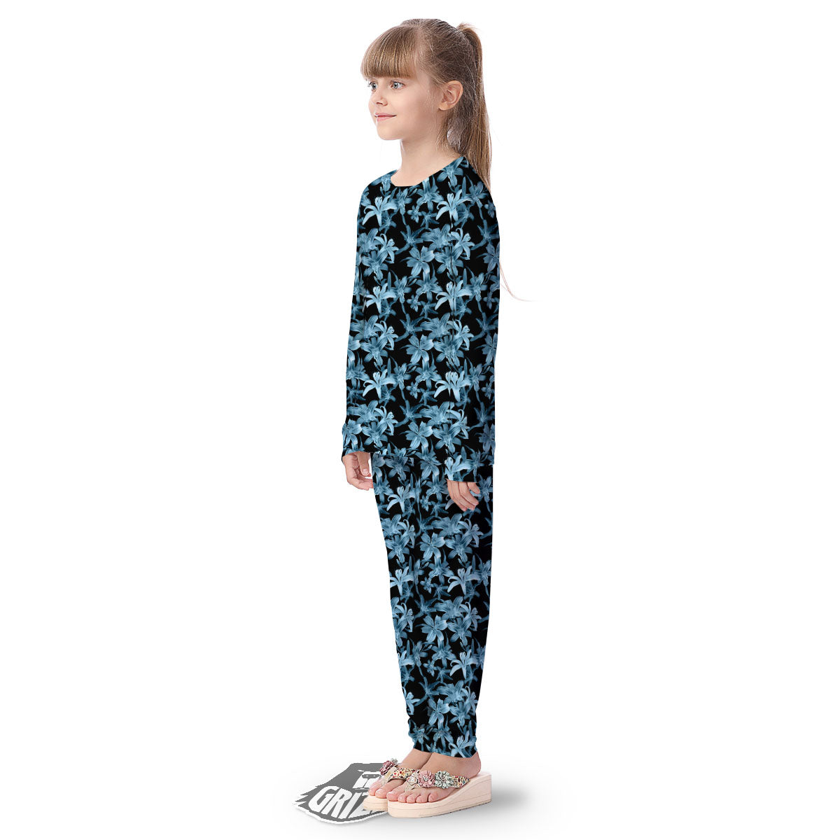 Tropical Blossom Blue Print Pattern Kid's Pajamas-grizzshop