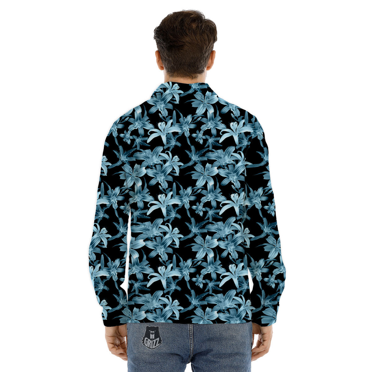 Tropical Blossom Blue Print Pattern Men's Dress Shirts-grizzshop