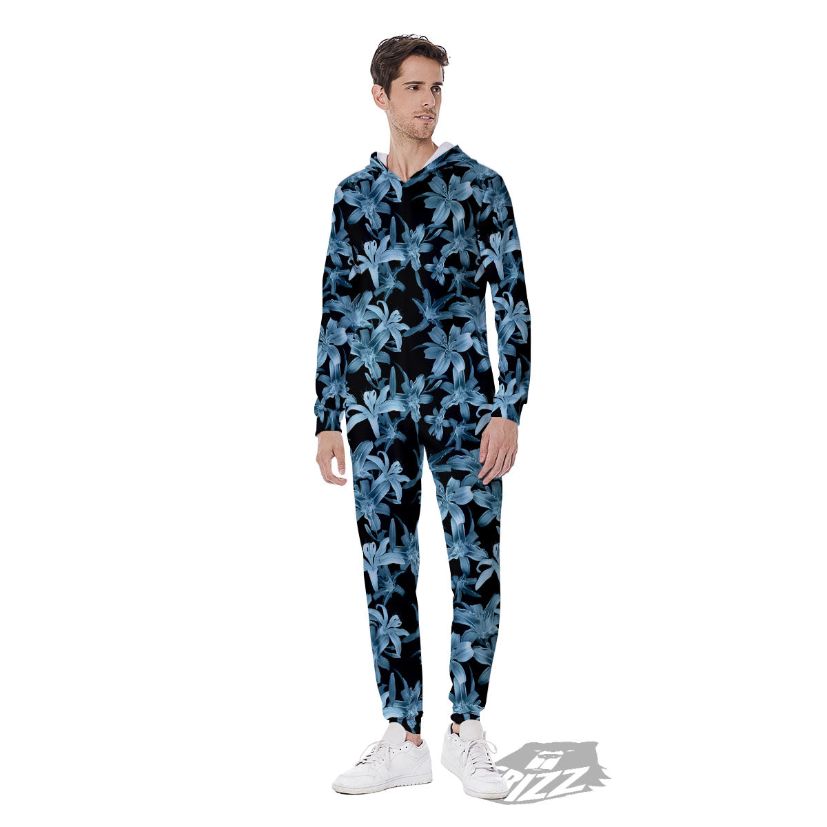 Tropical Blossom Blue Print Pattern Men's Jumpsuit-grizzshop