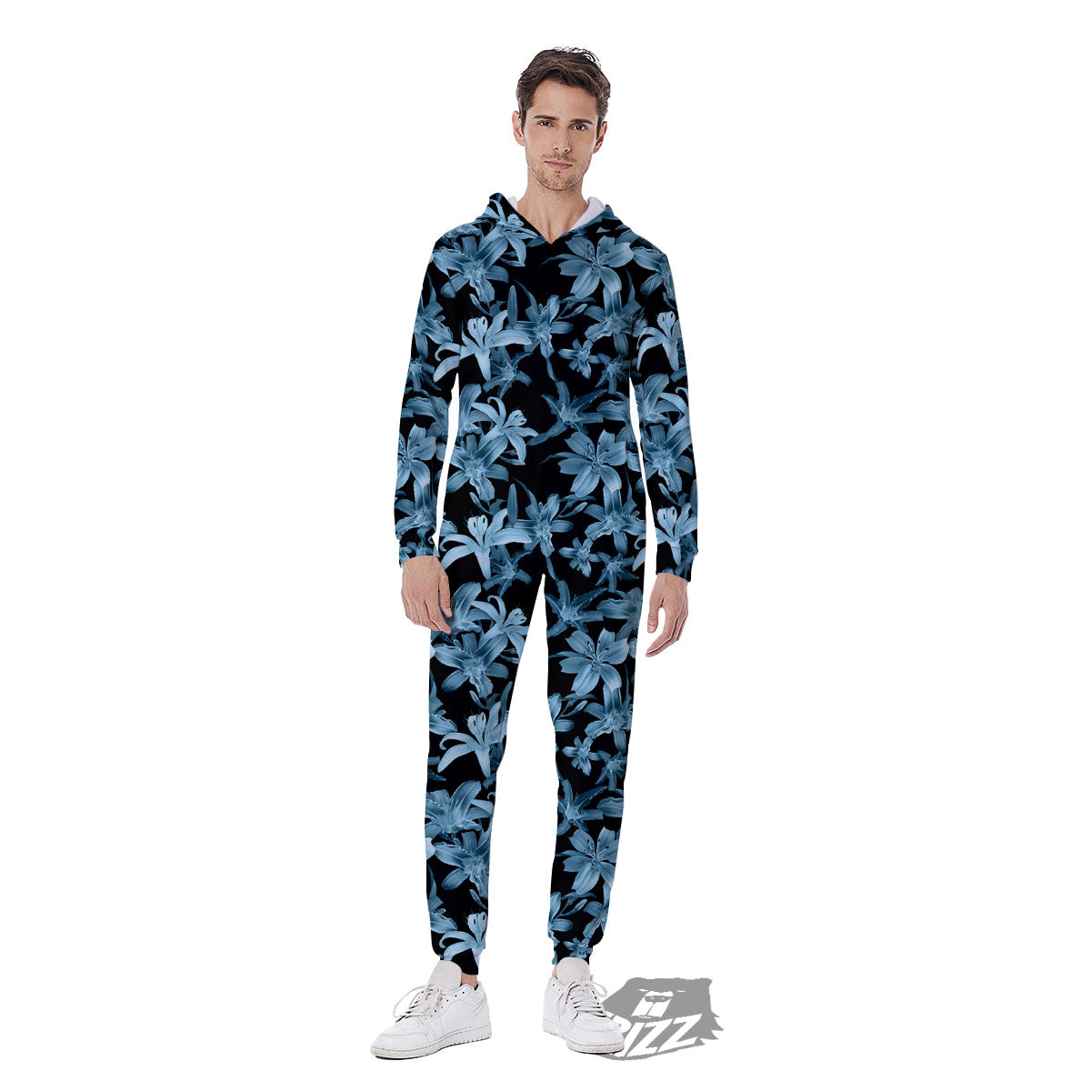 Tropical Blossom Blue Print Pattern Men's Jumpsuit-grizzshop