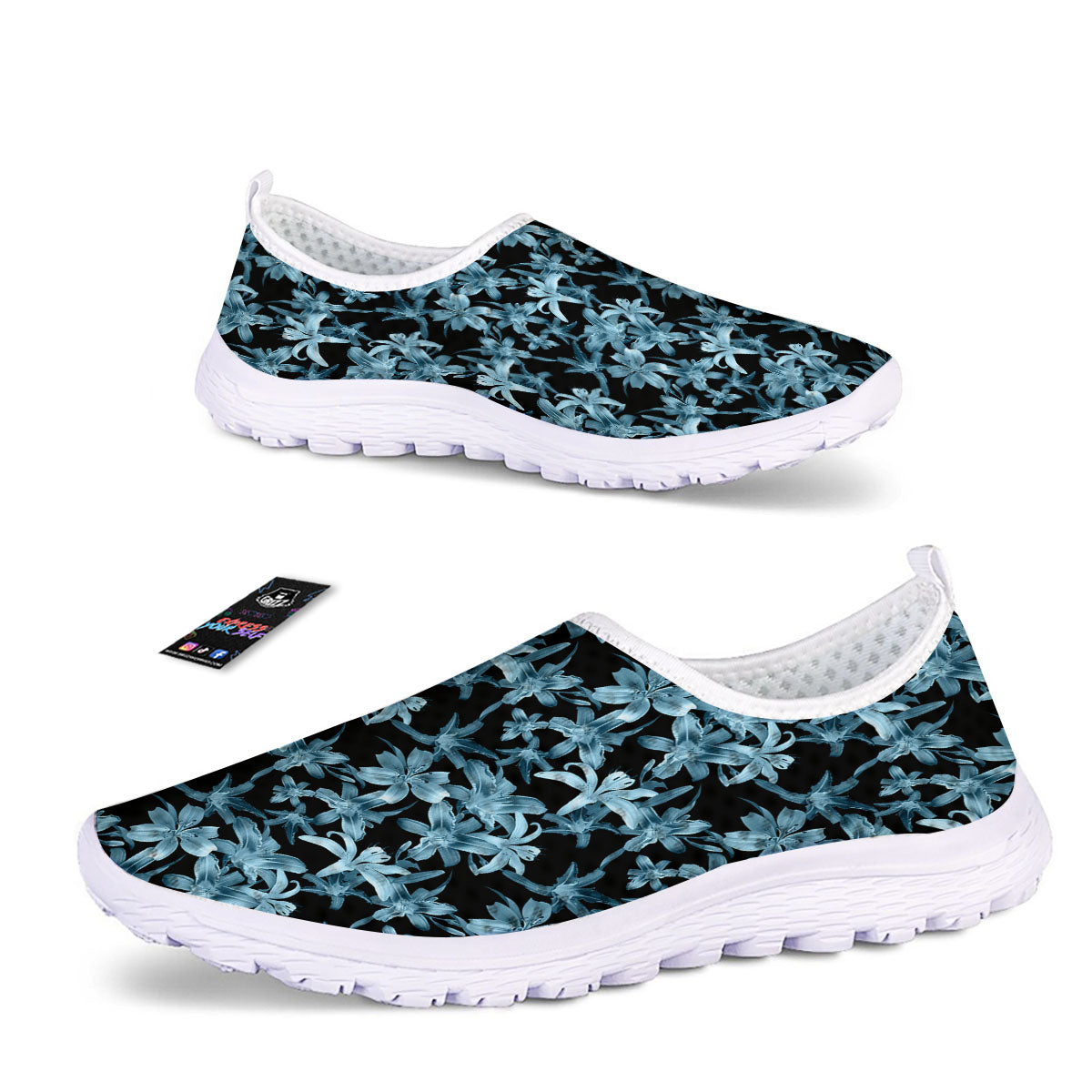 Tropical Blossom Blue Print Pattern Nurse Shoes-grizzshop