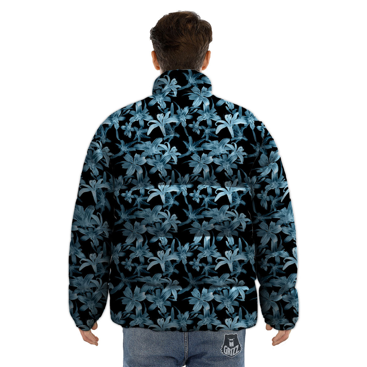 Tropical Blossom Blue Print Pattern Puffer Jacket-grizzshop