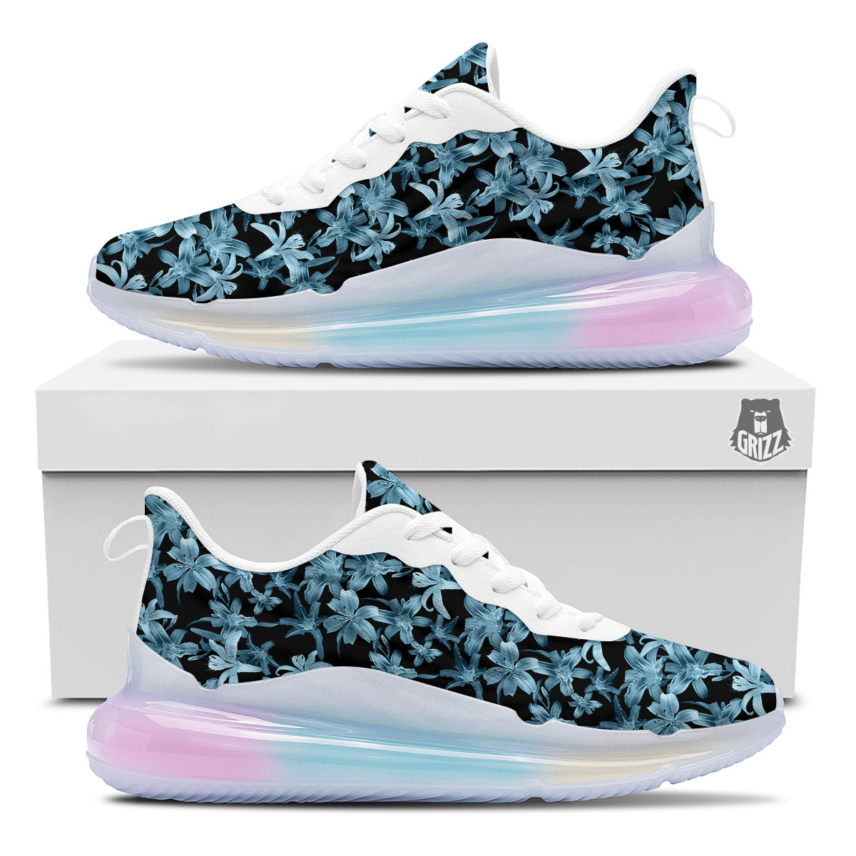 Tropical Blossom Blue Print Pattern Running Sneakers-grizzshop