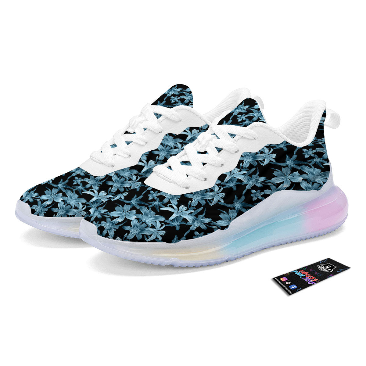 Tropical Blossom Blue Print Pattern Running Sneakers-grizzshop