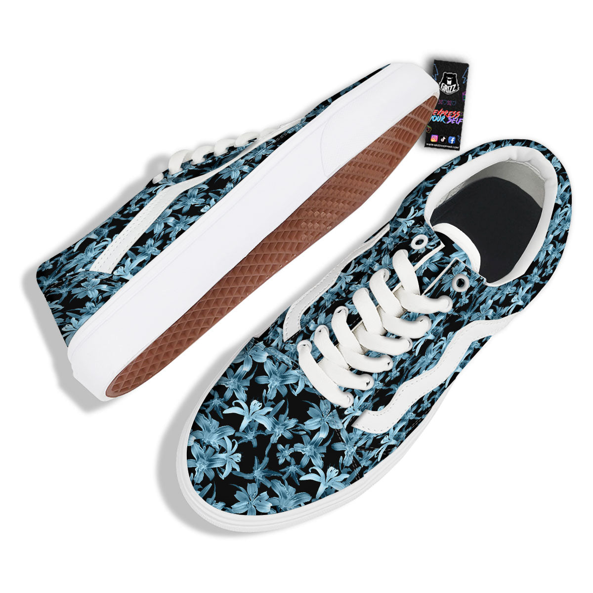 Tropical Blossom Blue Print Pattern Skate Shoes-grizzshop