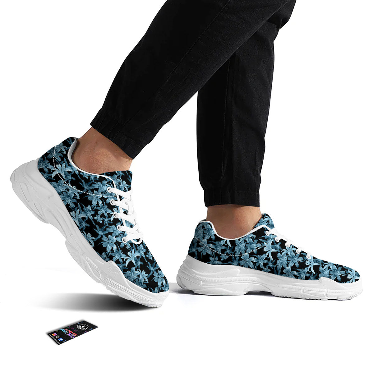 Tropical Blossom Blue Print Pattern White Chunky Shoes-grizzshop