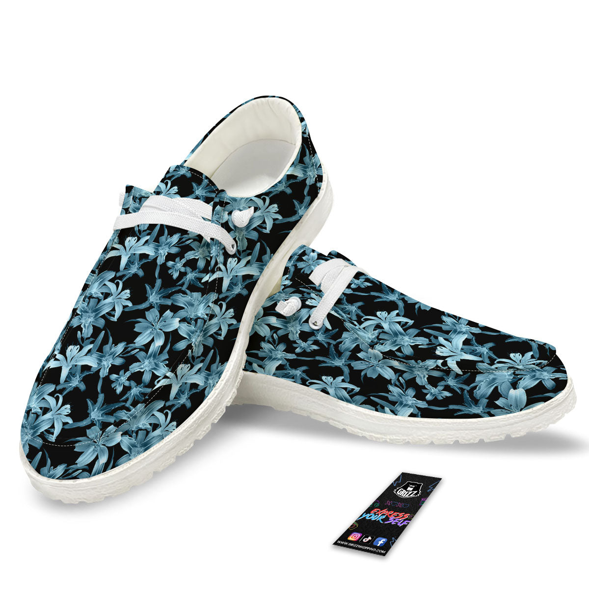Tropical Blossom Blue Print Pattern White Loafers-grizzshop
