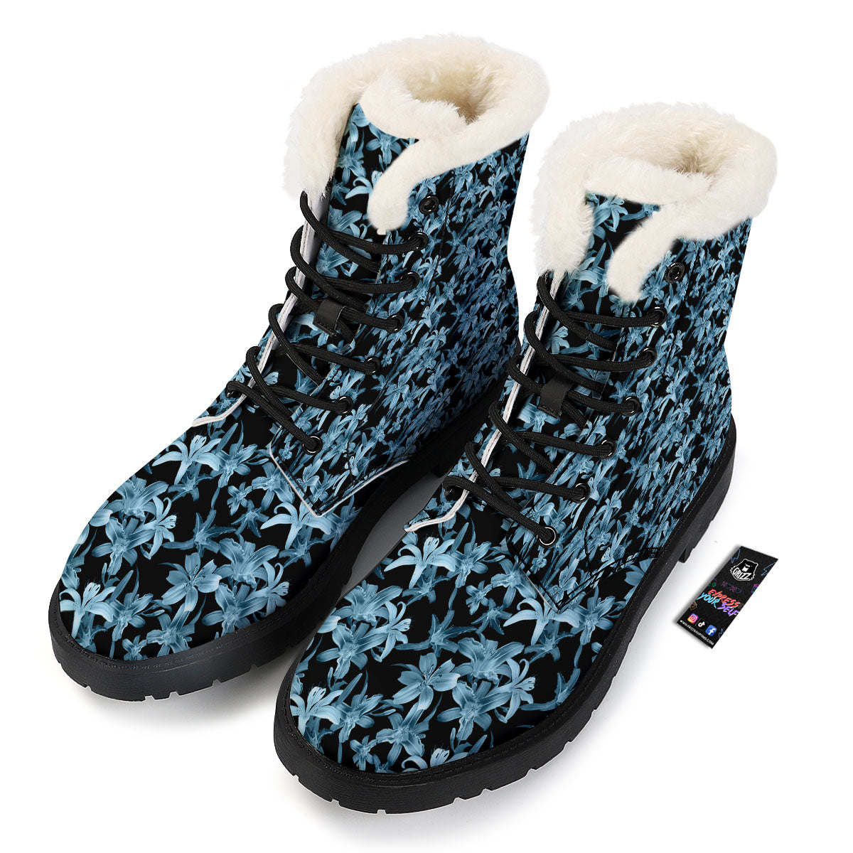 Tropical Blossom Blue Print Pattern Winter Boots-grizzshop
