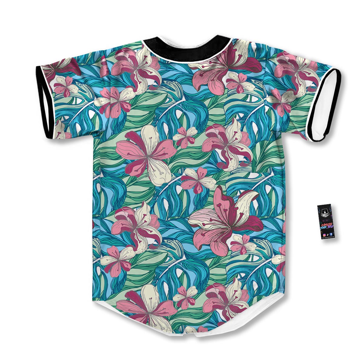 Tropical Blossom Teal Pink Print Pattern Baseball Jersey-grizzshop