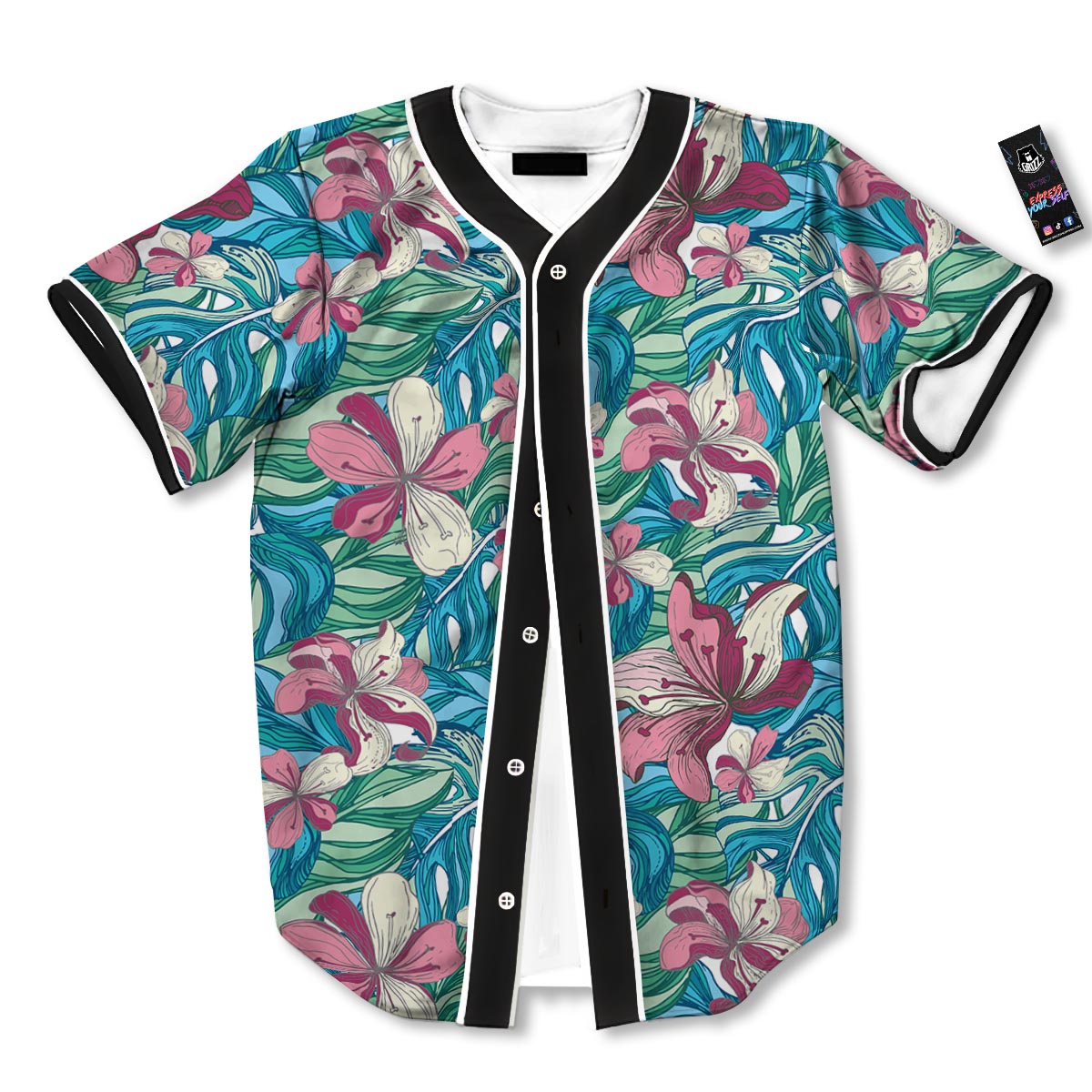 Tropical Blossom Teal Pink Print Pattern Baseball Jersey-grizzshop