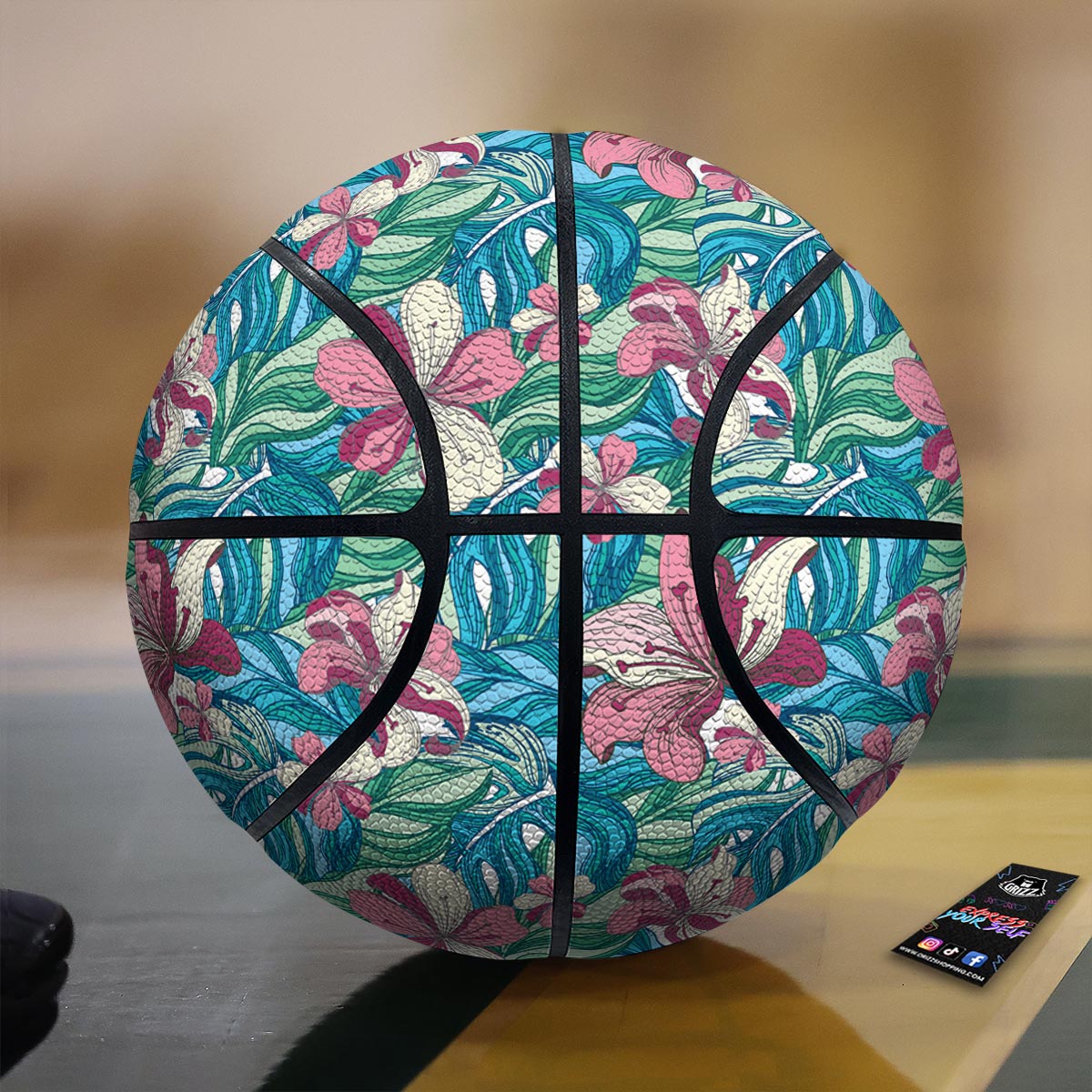 Tropical Blossom Teal Pink Print Pattern Basketball