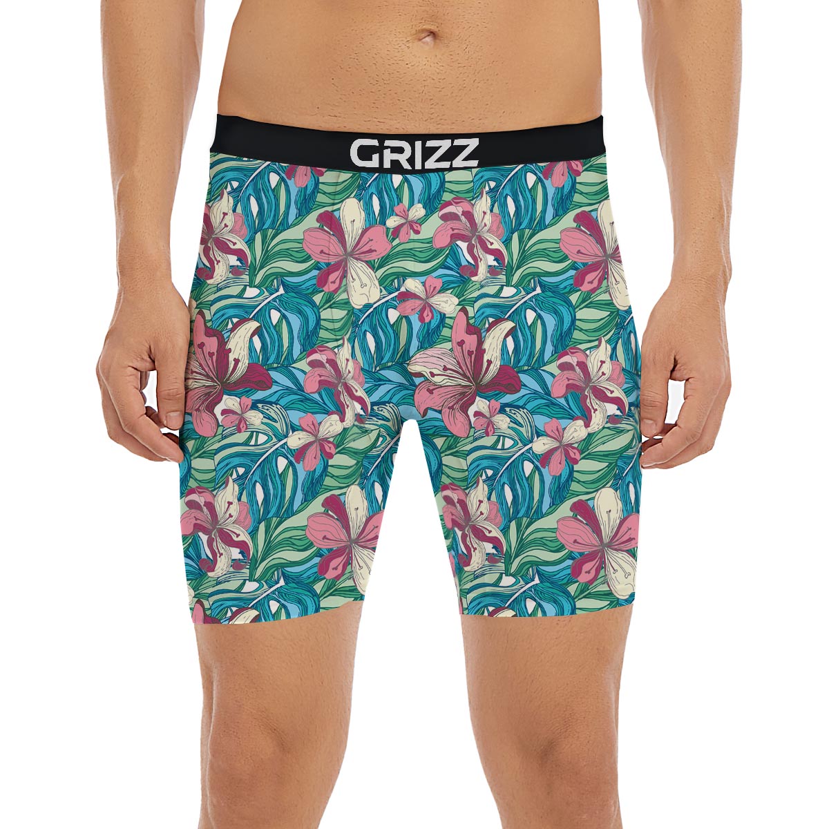 Tropical Blossom Teal Pink Print Pattern Boxer Briefs-grizzshop