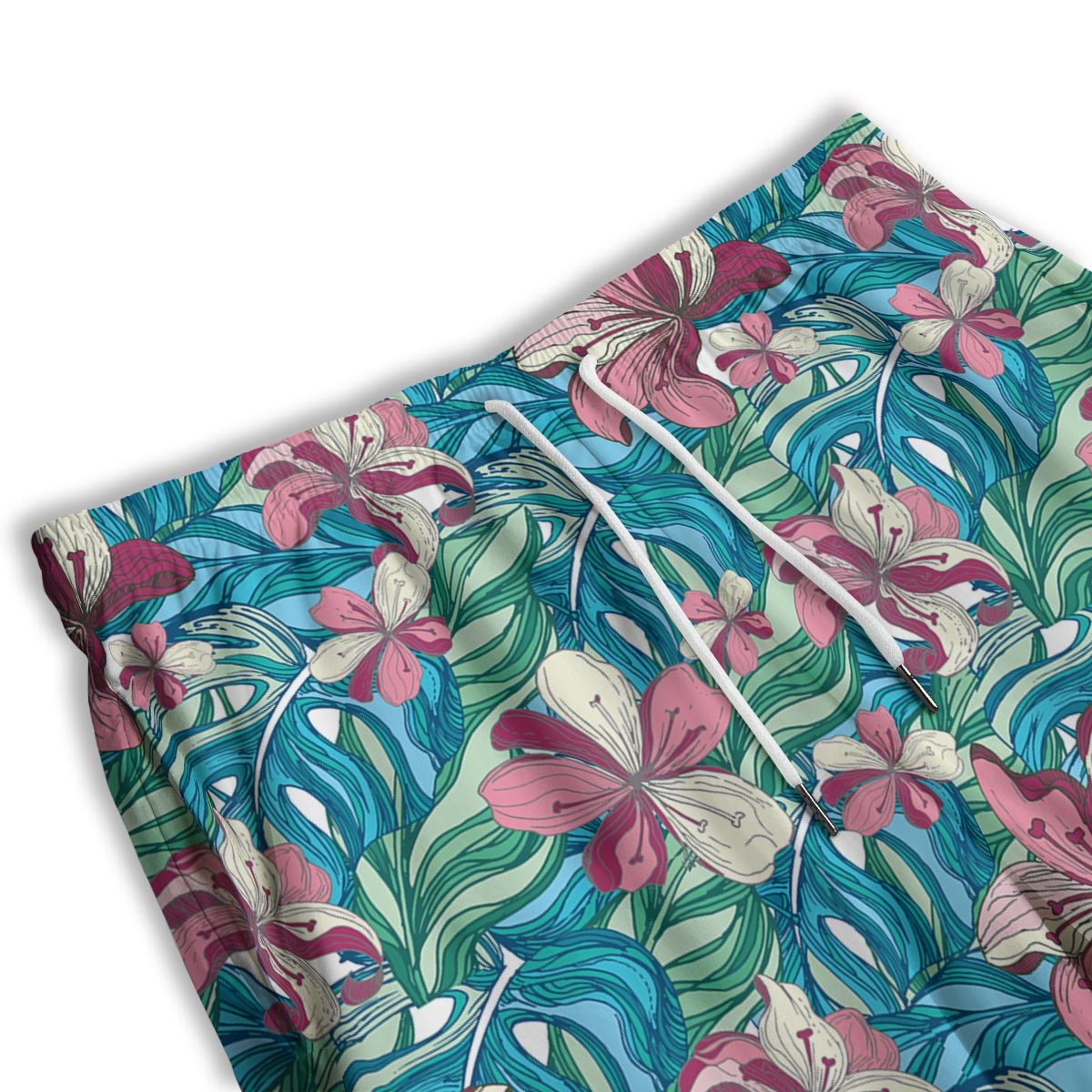 Tropical Blossom Teal Pink Print Pattern Men's Athletic Shorts