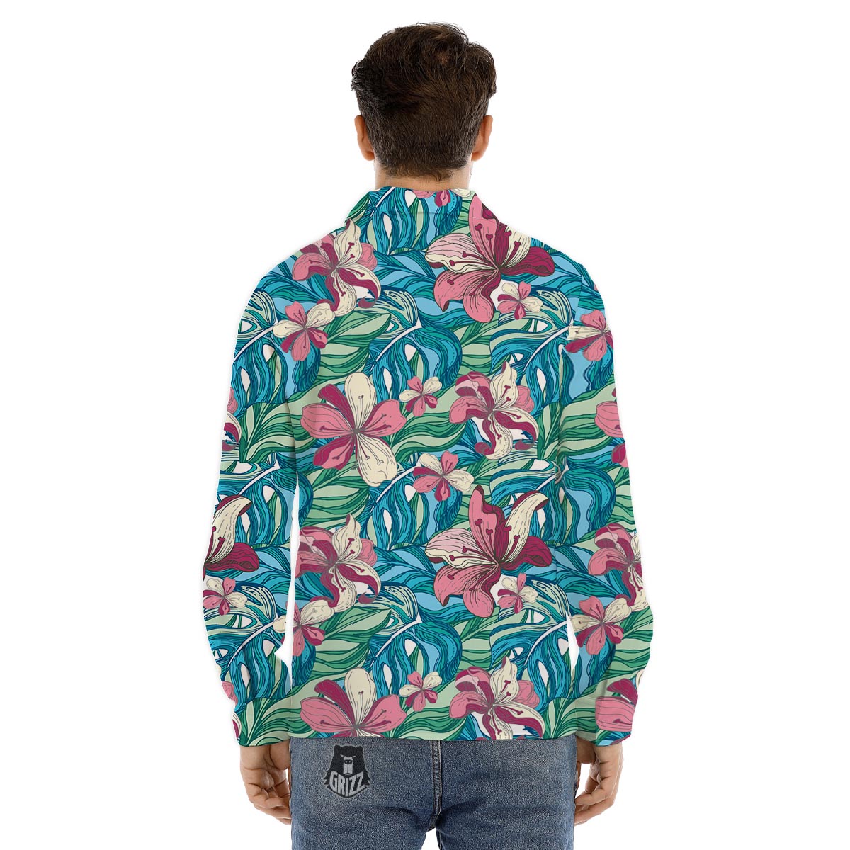 Tropical Blossom Teal Pink Print Pattern Men's Dress Shirts-grizzshop