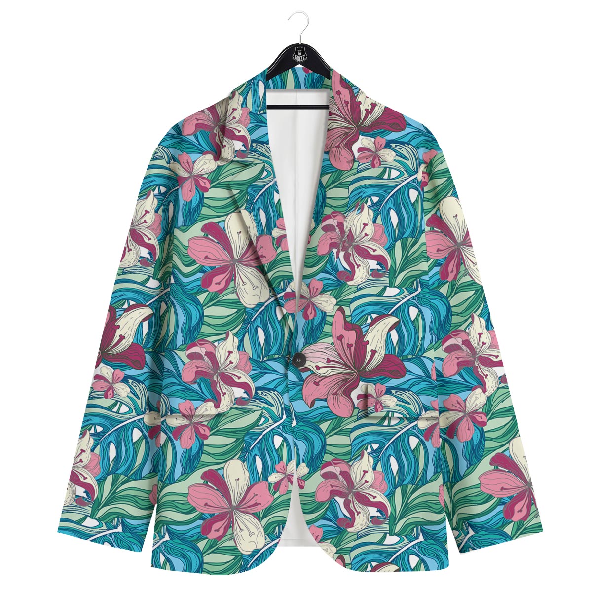 Tropical Blossom Teal Pink Print Pattern Men's Sport Coat-grizzshop