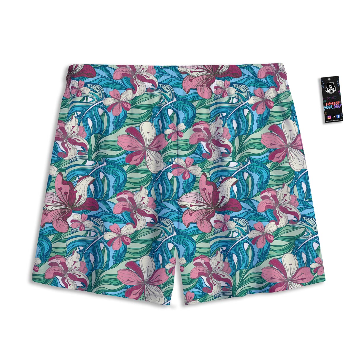 Tropical Blossom Teal Pink Print Pattern Mesh Shorts