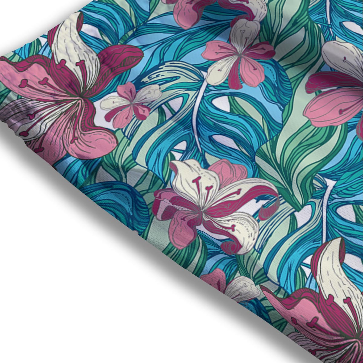 Tropical Blossom Teal Pink Print Pattern Mesh Shorts