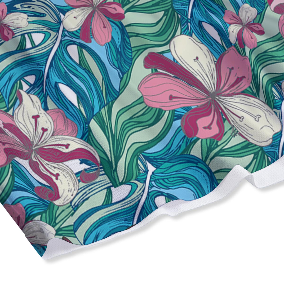 Tropical Blossom Teal Pink Print Pattern Mesh Shorts