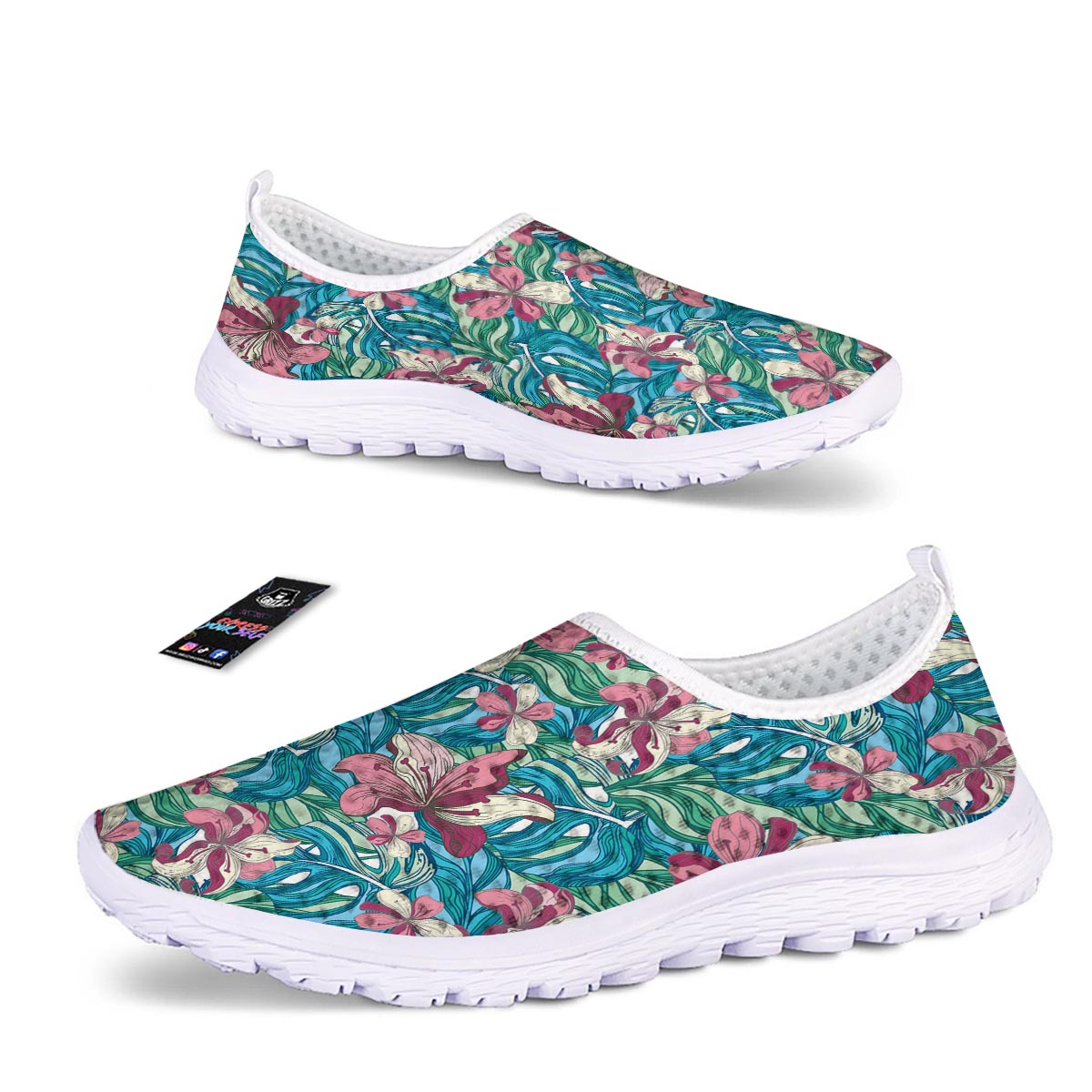 Tropical Blossom Teal Pink Print Pattern Nurse Shoes-grizzshop