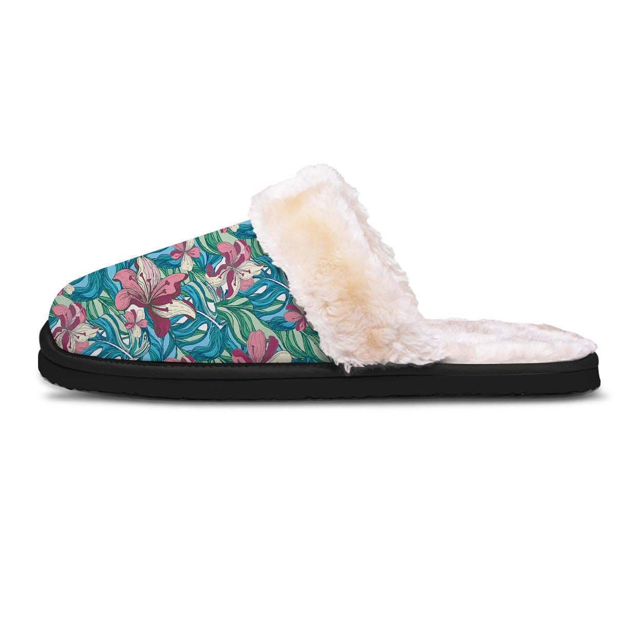 Tropical Blossom Teal Pink Print Pattern Slippers-grizzshop