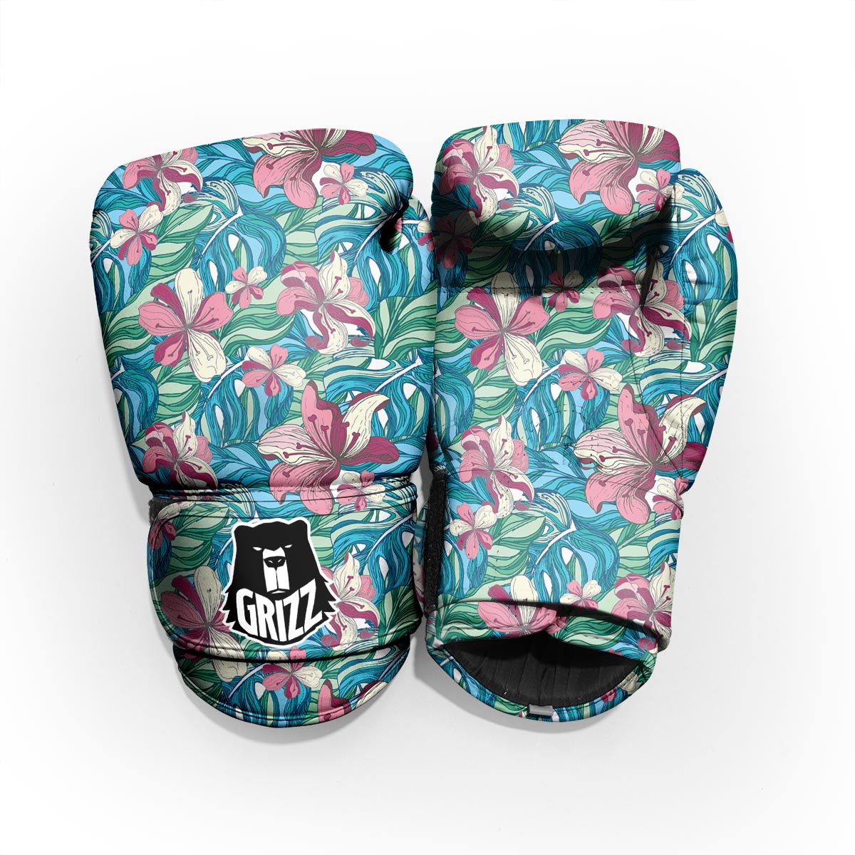 Tropical Blossom Teal Pink Print Pattern Pro Boxing Glove
