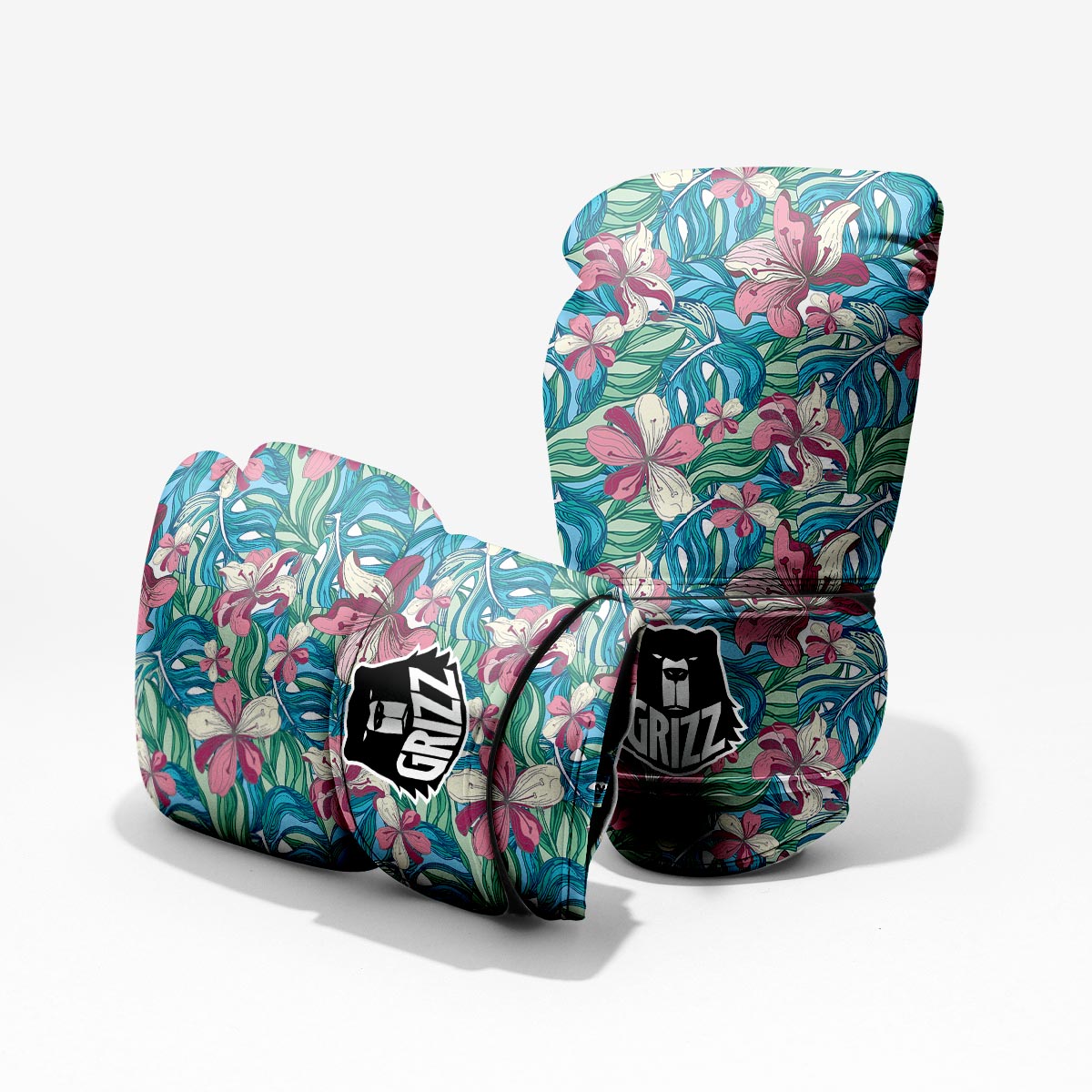 Tropical Blossom Teal Pink Print Pattern Pro Boxing Glove