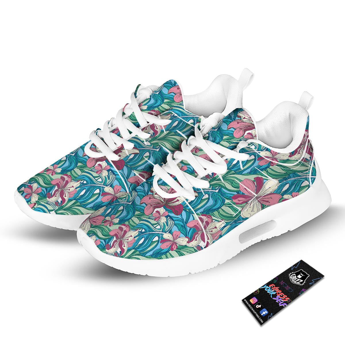 Tropical Blossom Teal Pink Print Pattern Tennis Shoes-grizzshop