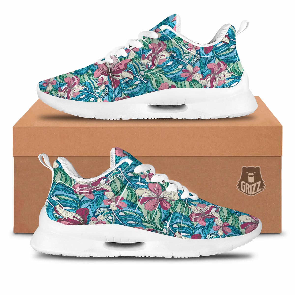Tropical Blossom Teal Pink Print Pattern Tennis Shoes-grizzshop