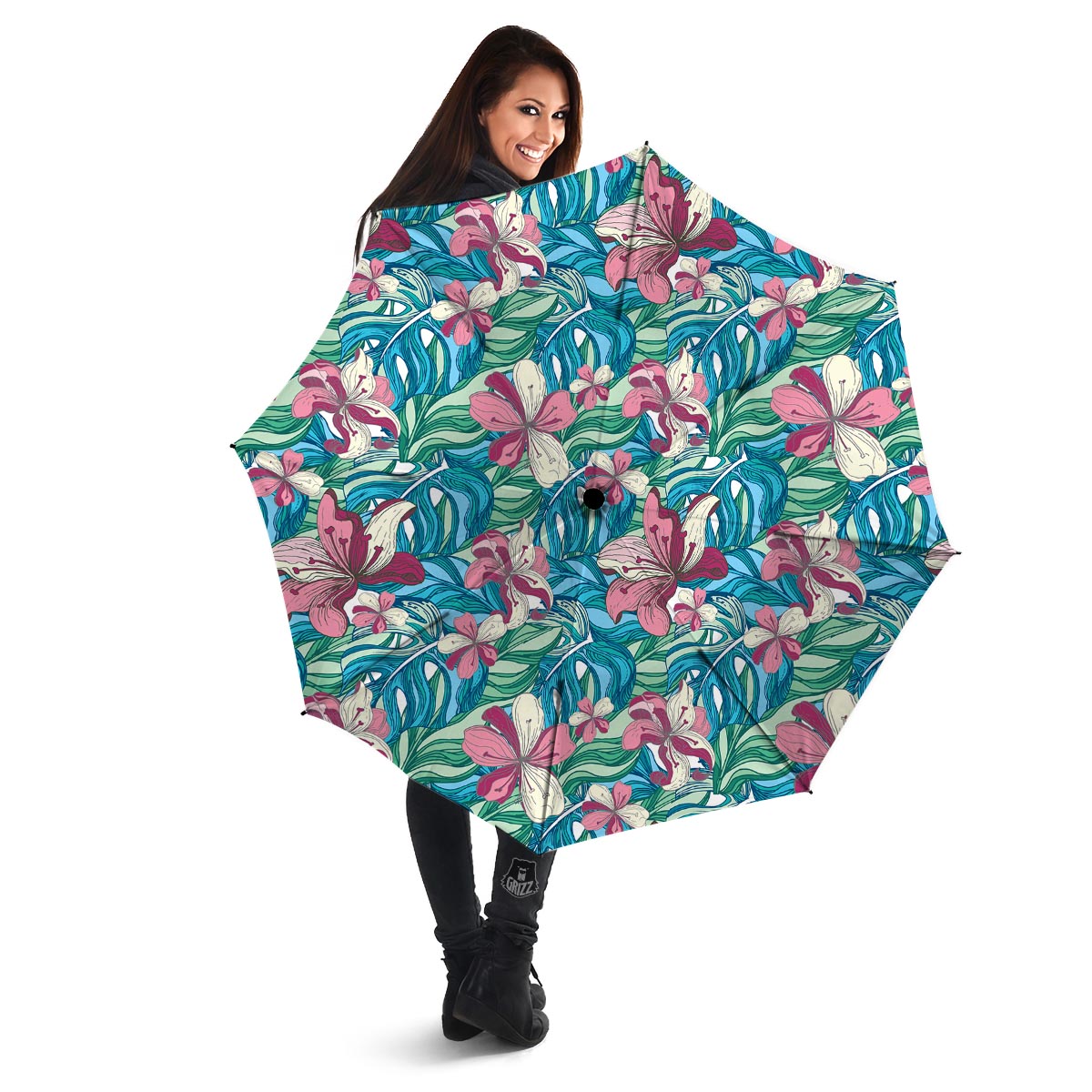 Tropical Blossom Teal Pink Print Pattern Umbrella-grizzshop