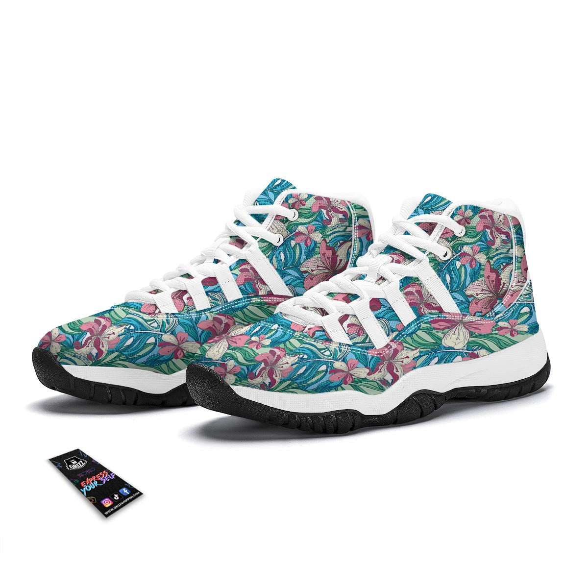 Tropical Blossom Teal Pink Print Pattern White Bball Shoes-grizzshop