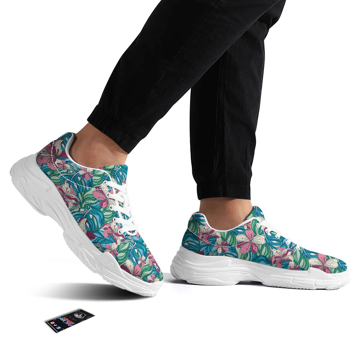 Tropical Blossom Teal Pink Print Pattern White Chunky Shoes-grizzshop