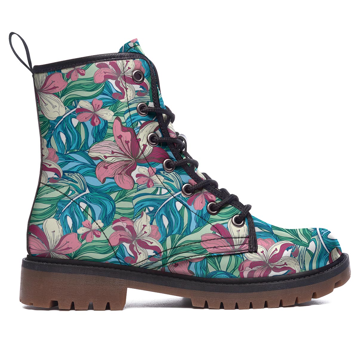 Tropical Blossom Teal Pink Print Pattern Work Boots-grizzshop