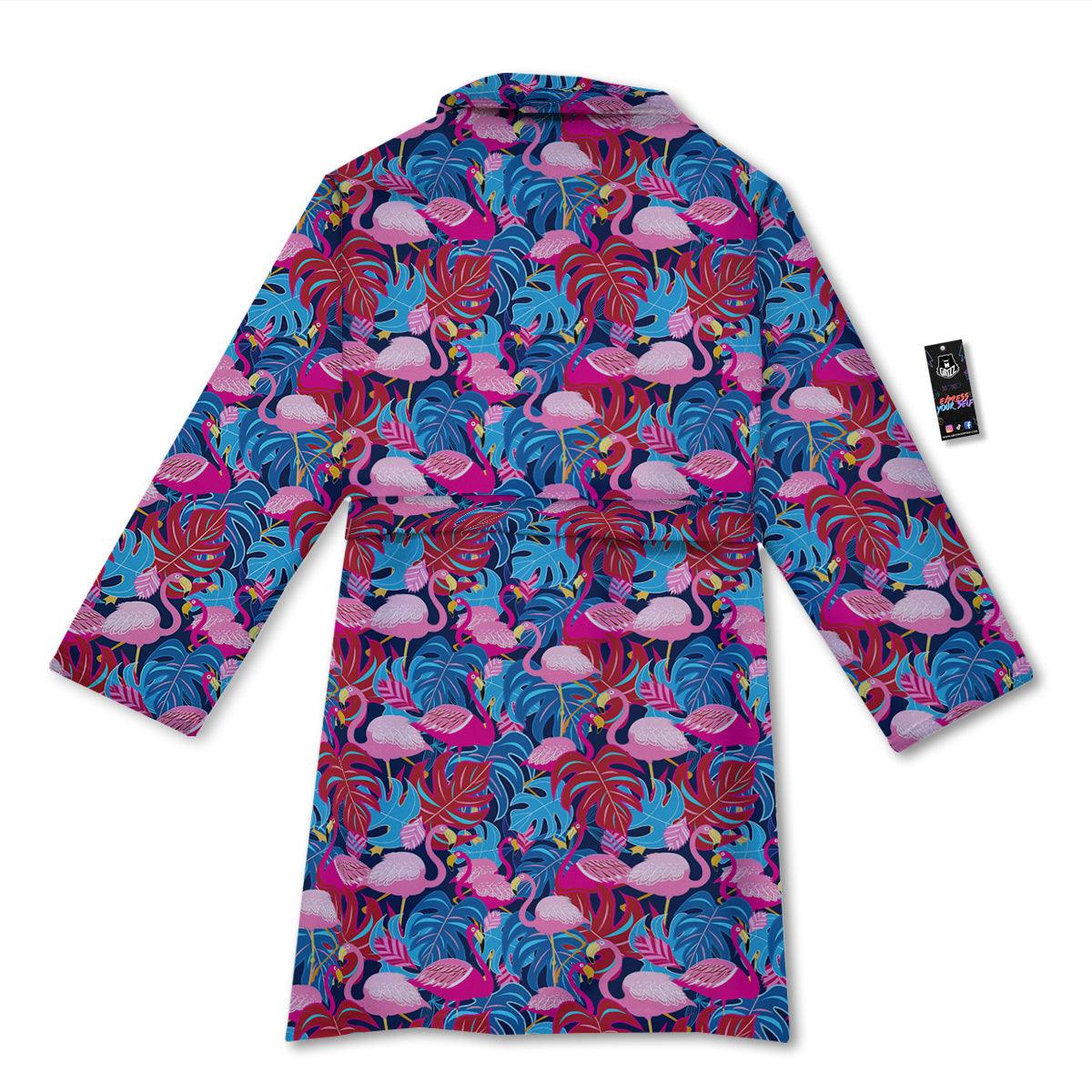Tropical Blue And Pink Flamingo Print Bathrobe-grizzshop