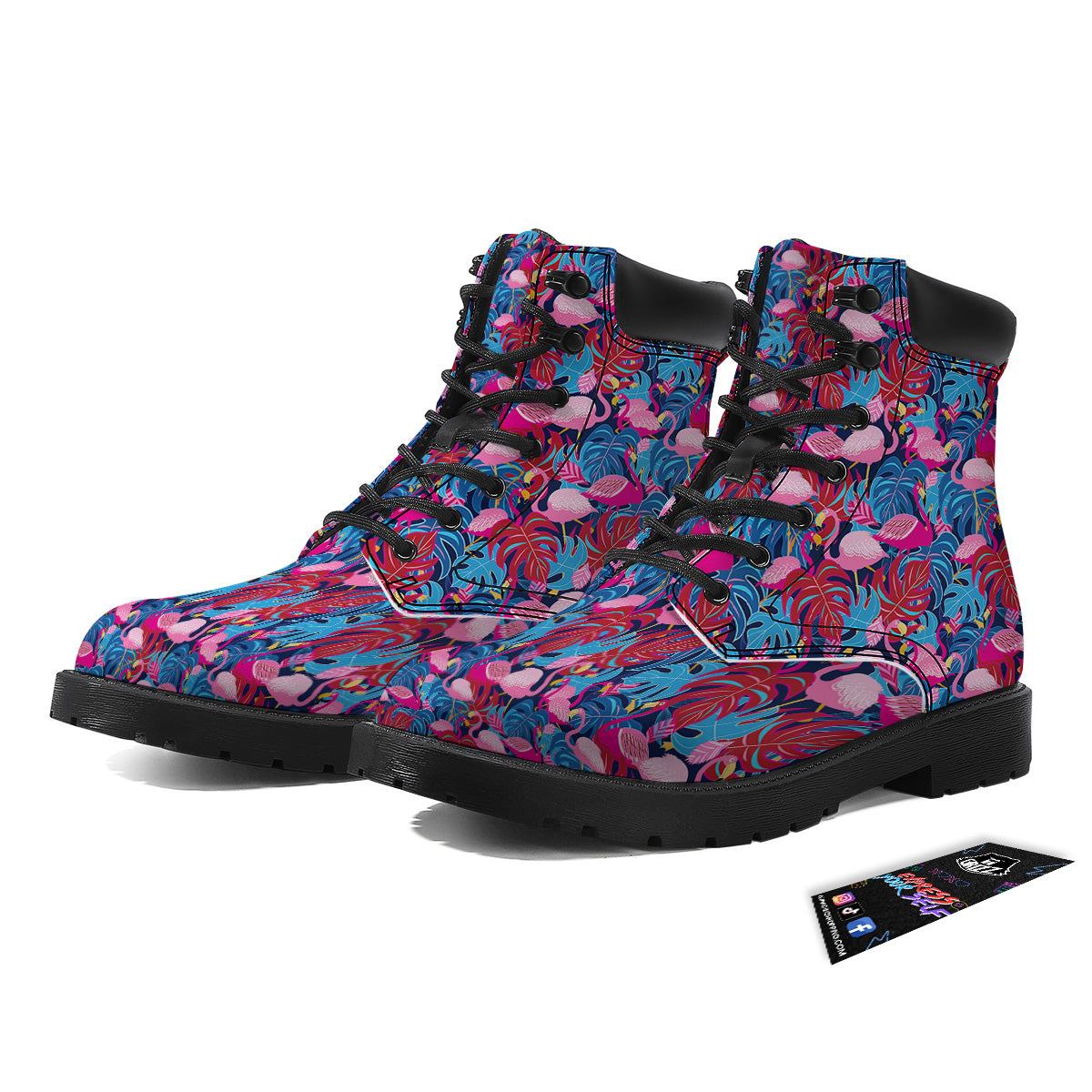 Tropical Blue And Pink Flamingo Print Boots-grizzshop