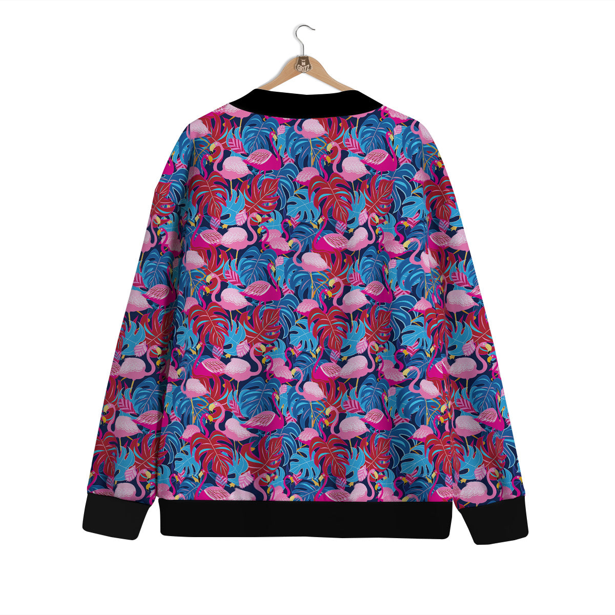Tropical Blue And Pink Flamingo Print Cardigan-grizzshop