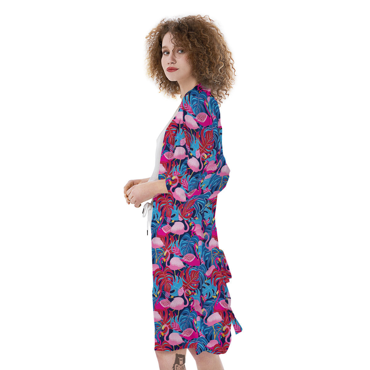 Tropical Blue And Pink Flamingo Print Kimono-grizzshop