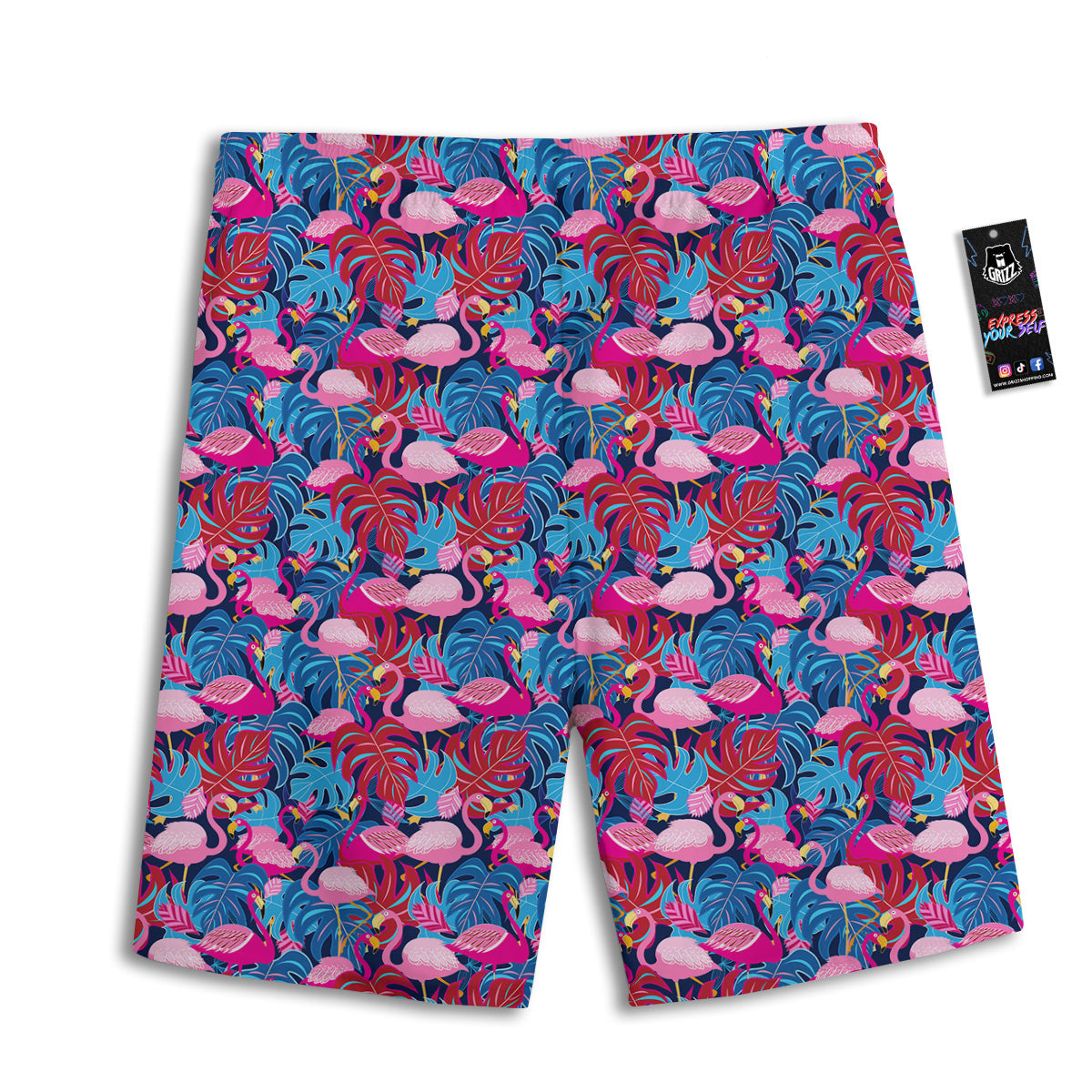 Tropical Blue And Pink Flamingo Print Men's Athletic Shorts
