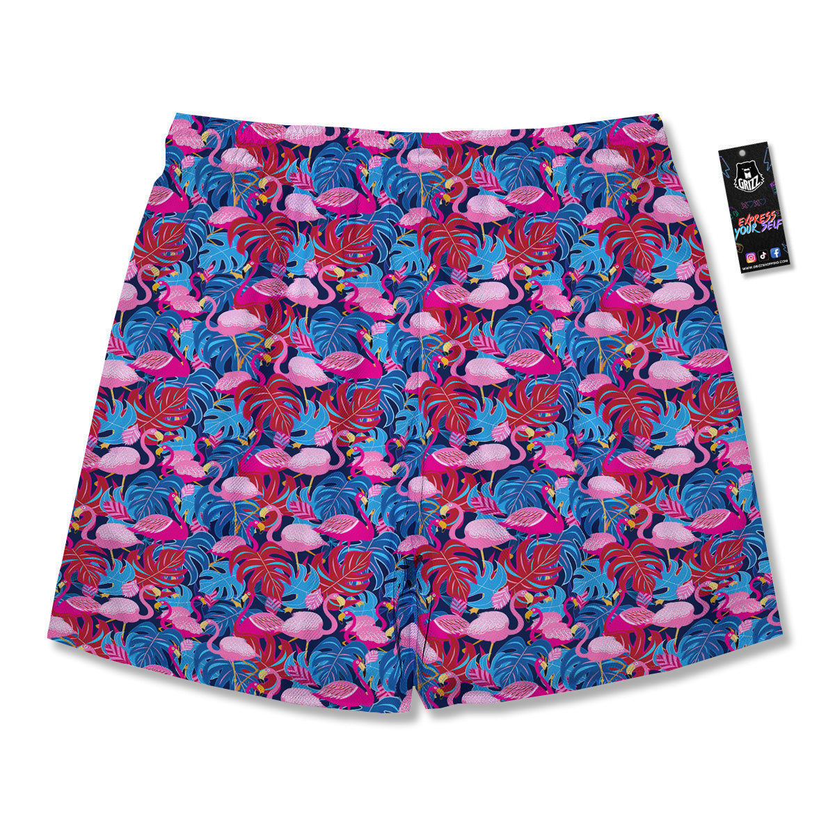 Tropical Blue And Pink Flamingo Print Men's Running Shorts-grizzshop