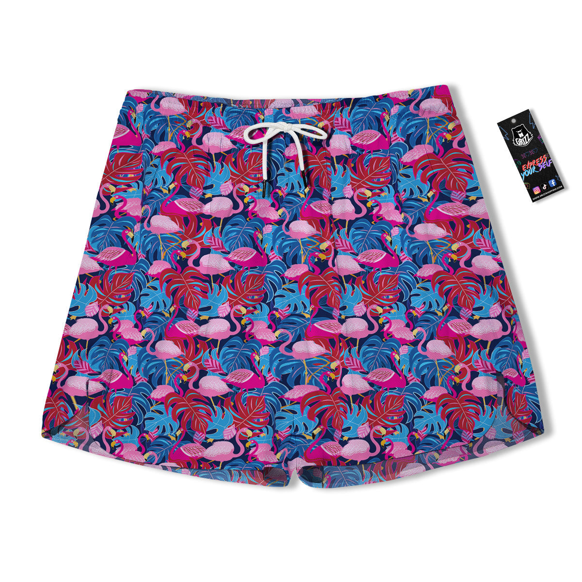 Tropical Blue And Pink Flamingo Print Men's Running Shorts-grizzshop
