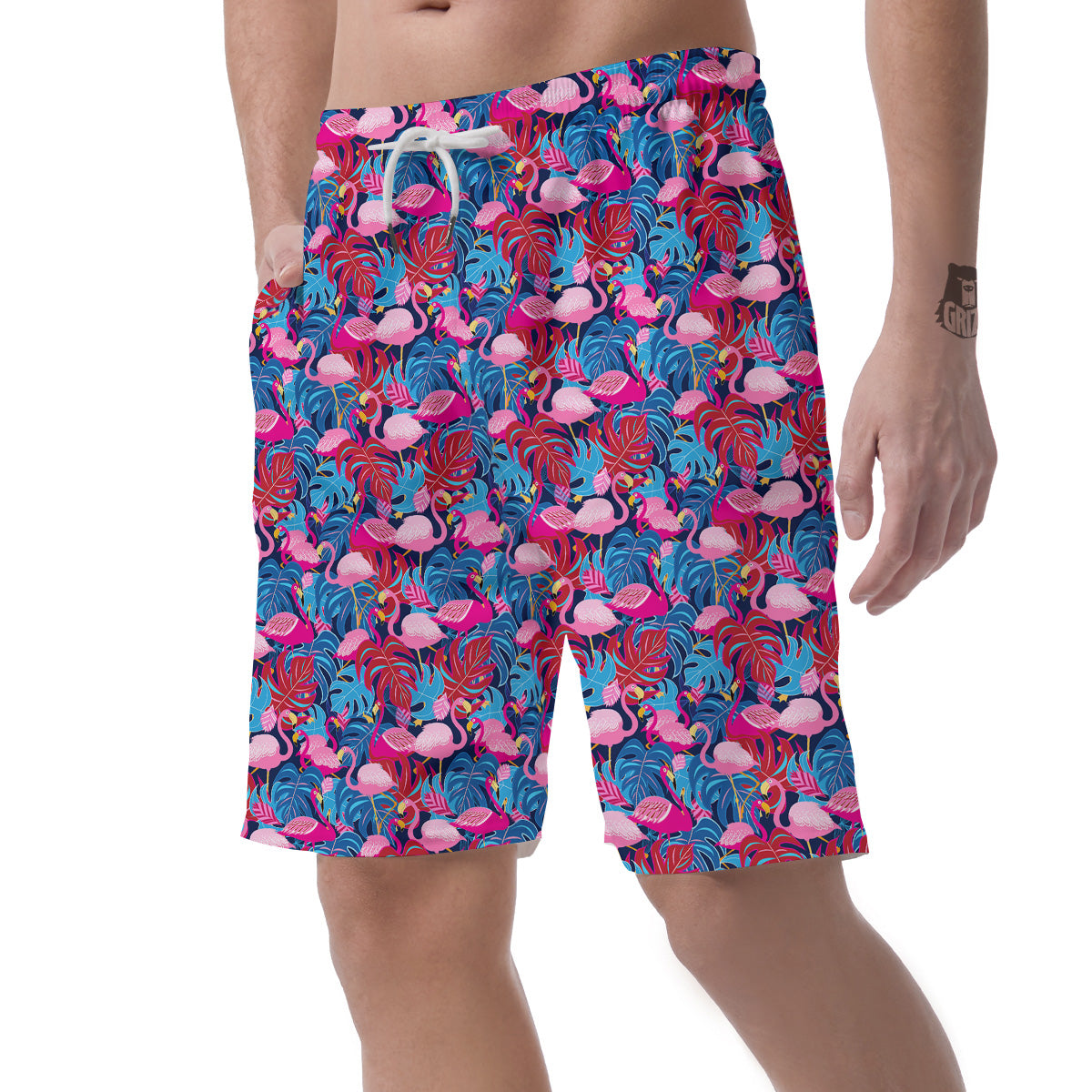 Tropical Blue And Pink Flamingo Print Men's Shorts-grizzshop