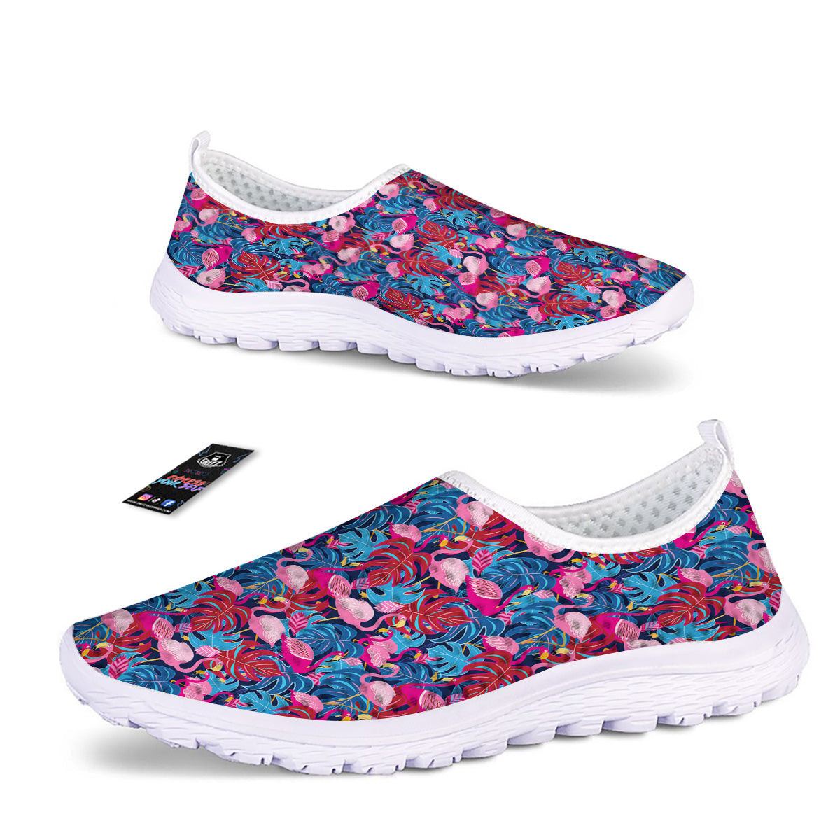 Tropical Blue And Pink Flamingo Print Nurse Shoes-grizzshop